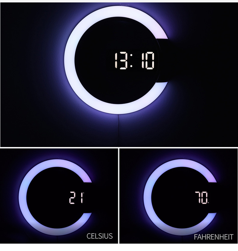 3D LED Night Light Wall Clock