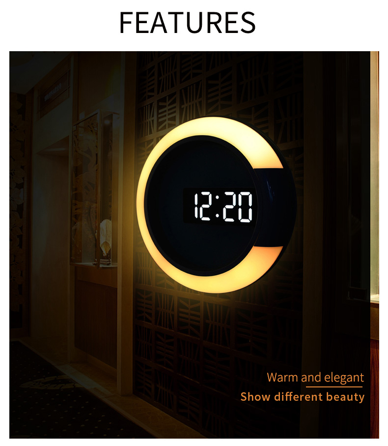 3D LED Night Light Wall Clock