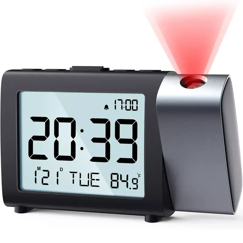 Reloj despertador con proyector de batería AAA LCD