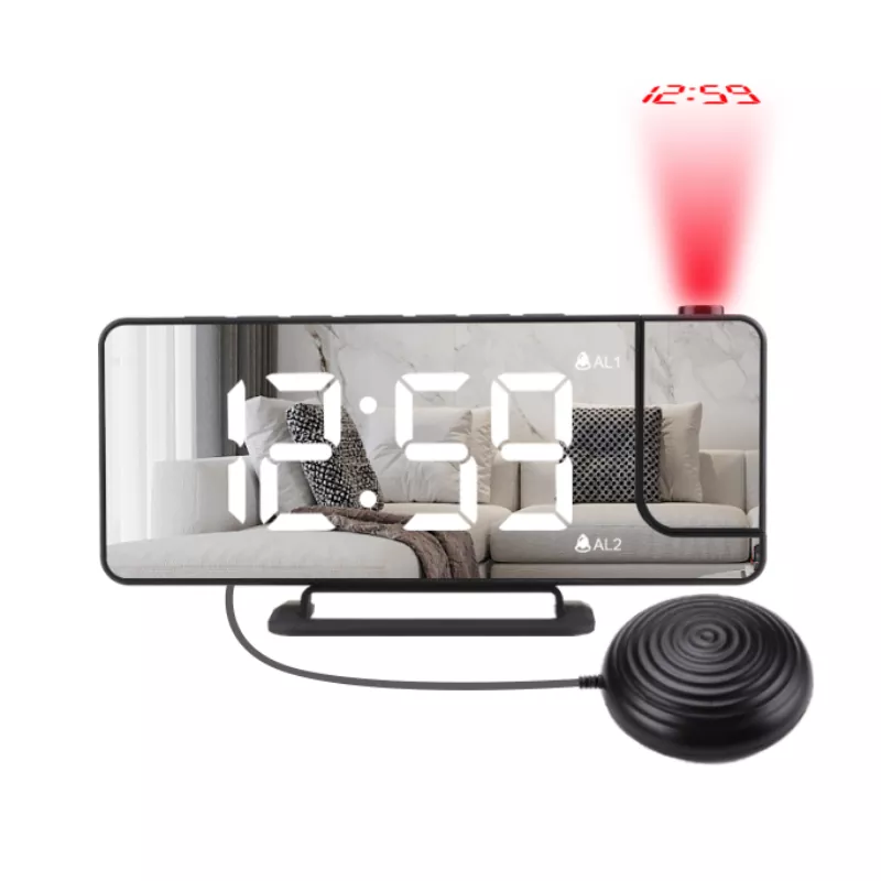 Reloj de vibración con pantalla de tiempo de espejo LED con proyector