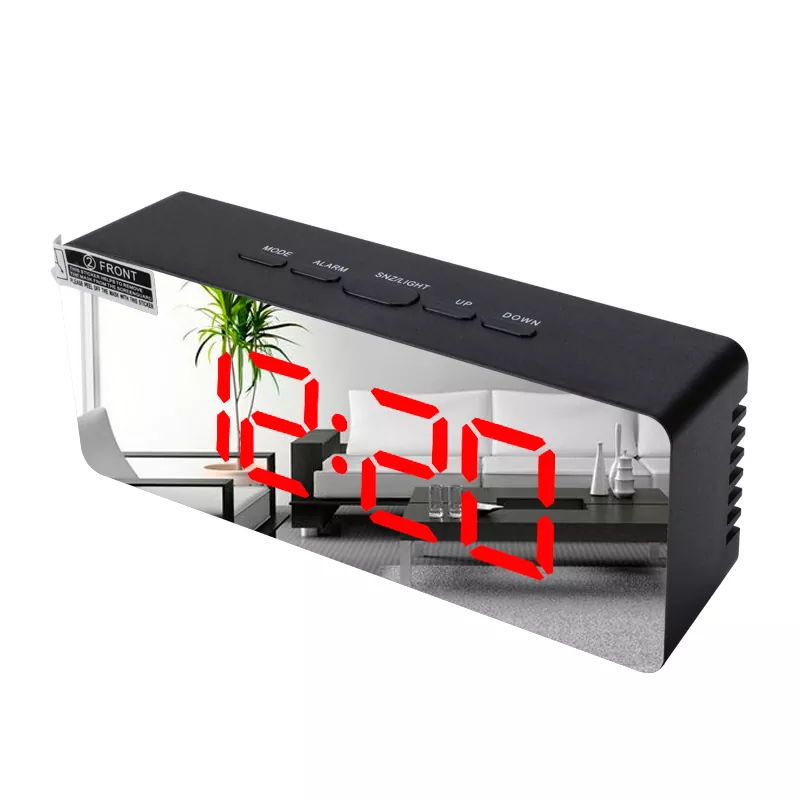 Reloj despertador con espejo simple rectangular LED