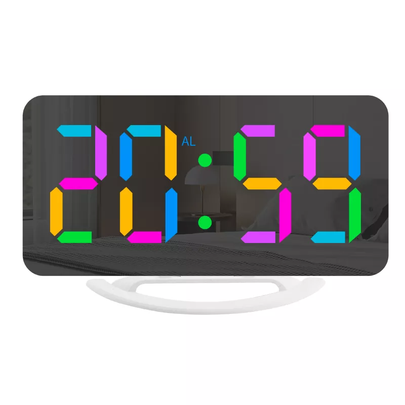 Reloj despertador con espejo de escritorio con pantalla a color LED RGB